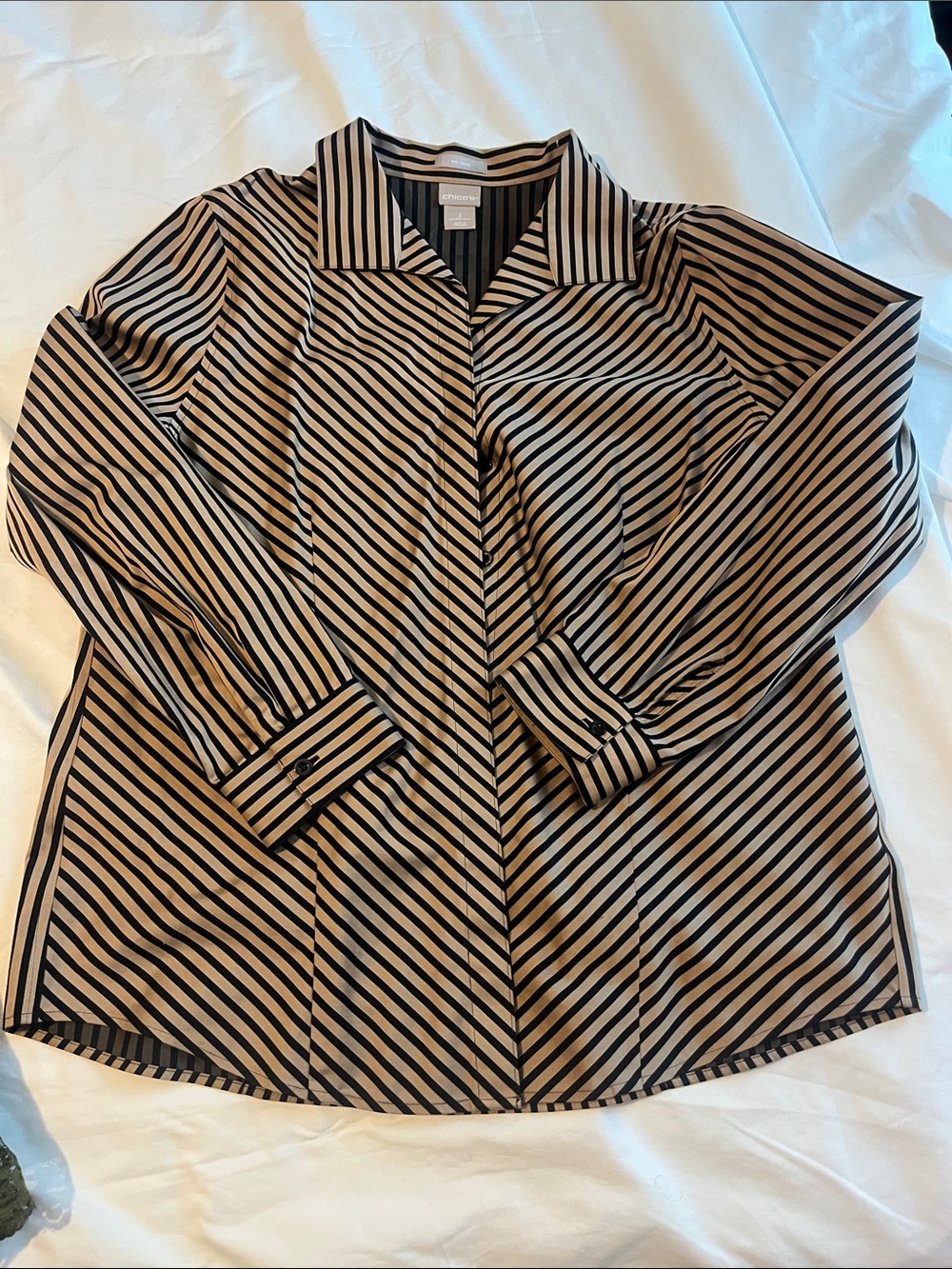 Chico's Black and Tan Striped Button-Front Shirt